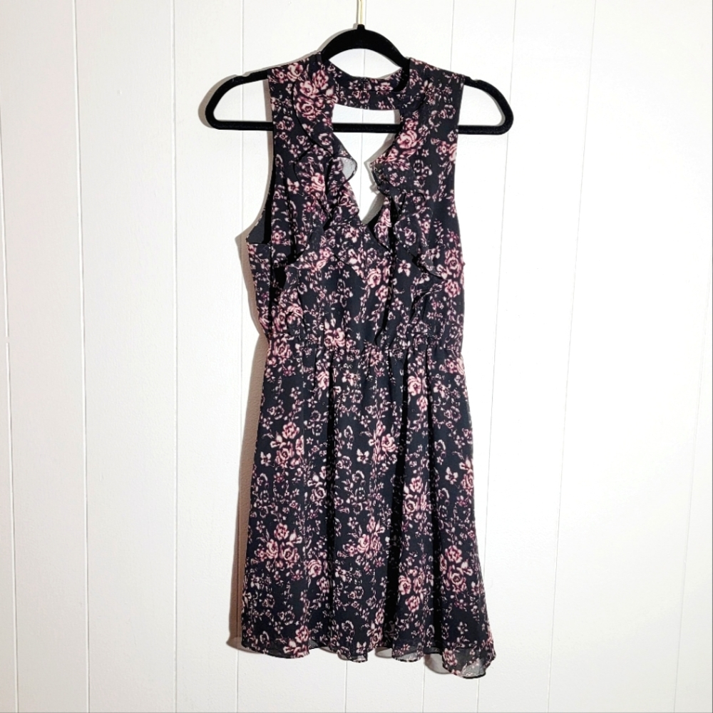 BCBG Sleeveless Ruffle Trim Open Back Mini Dress Small
